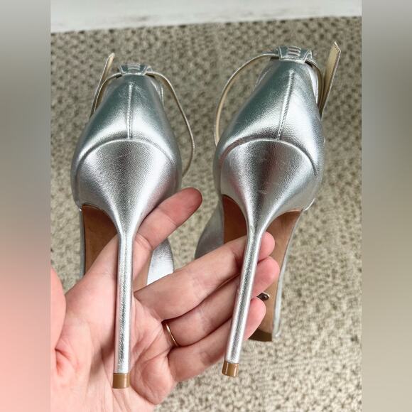 Sarah Flint Perfect Sandal heel Metallic Silver Nappa 39 or 8/8.5 wedding formal - Picture 7 of 11